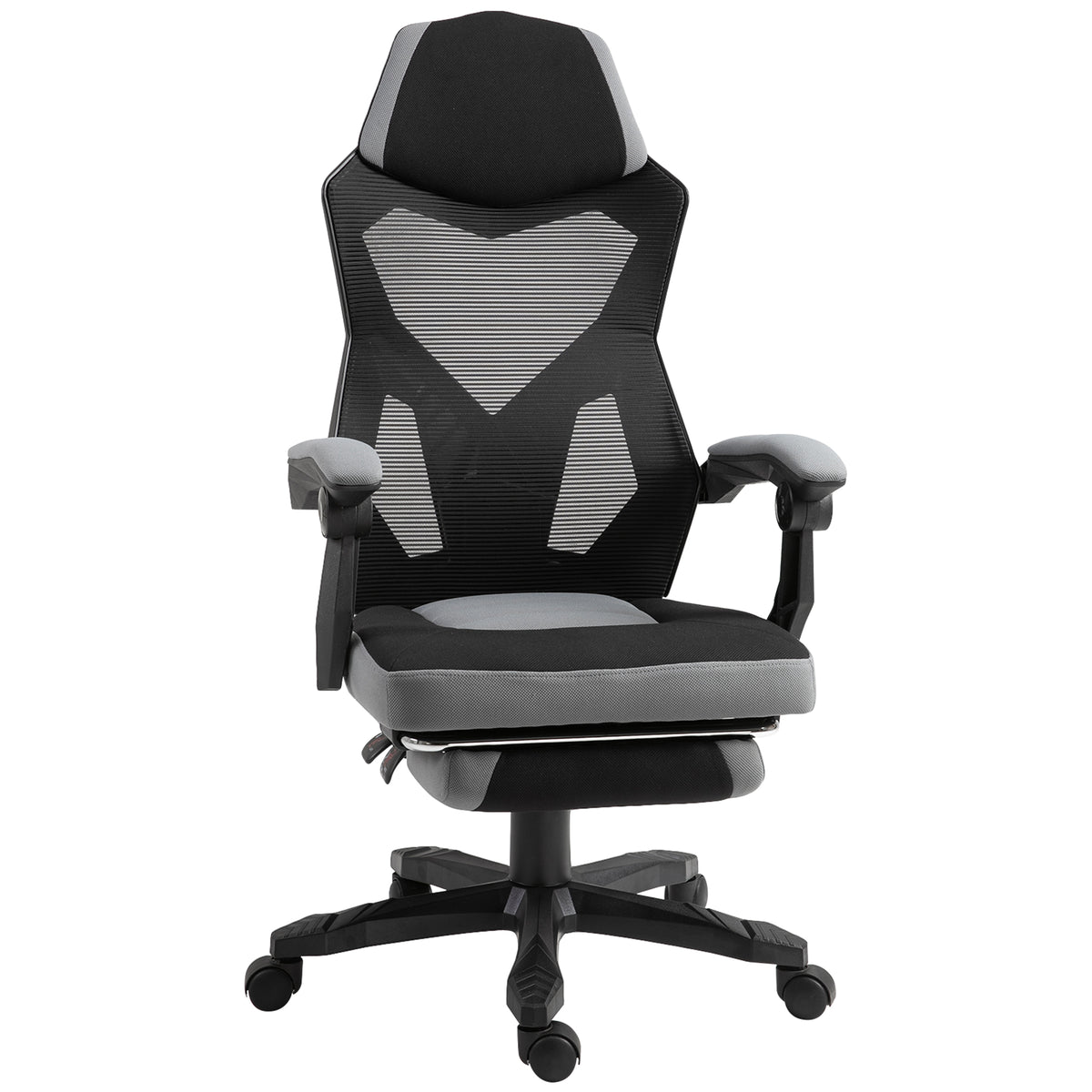 Chaise de bureau fauteuil gaming hauteur réglable dossier roulettes pivotantes repose-pied tissu en maille 58L x 63l x 112-122H cm gris noir