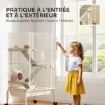 Cage pour lapin enclos à 4 niveaux avec 2 portes 3 rampes plateau profond roulettes 69 x 44 x 120 cm beige