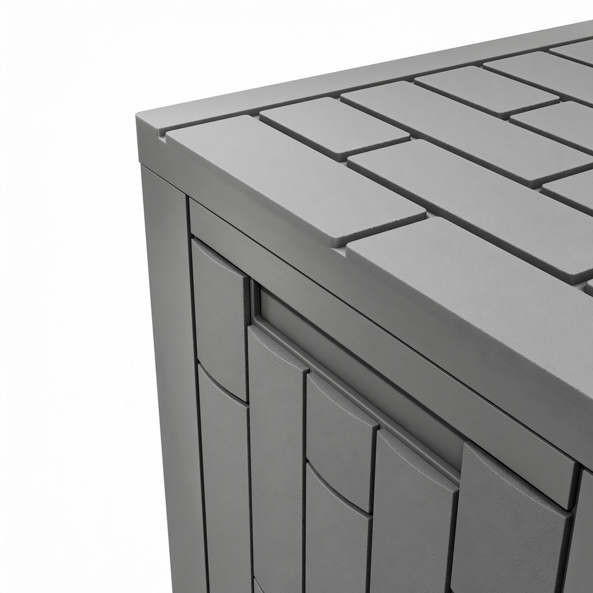 227 L Lockable Outdoor Storage Box with Gas Spring, Wood Look, 106.5x43x54.5cm, Gray