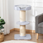 Arbre à chat avec griffoir centre d'activités 2 plateformes coussin bleu clair