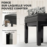 Banquette tabouret siège pour piano coffre intégré hauteur réglable bois hévéa assise revêtement synthétique noir