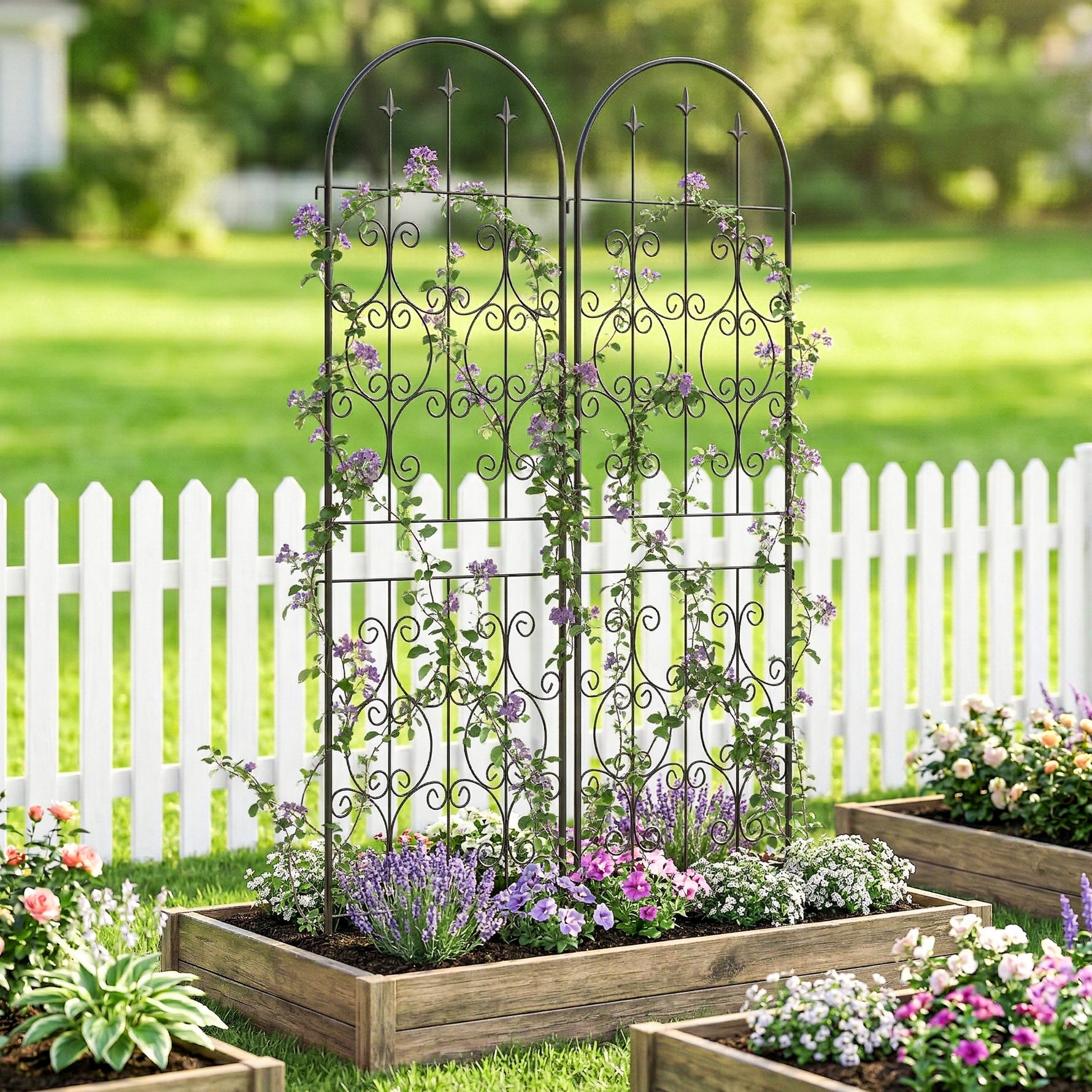 Lot de 2 Supports pour Plantes Grimpantes, Treillis de Jardin, pour Légumes, Vignes, Fleurs, en Métal, 50 x 180 cm, Noir