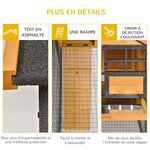 Clapier cage à lapins cottage - niche supérieure avec rampe et enclos extérieur - plateau excrément, fenêtre, 2 portes verrouillables - métal époxy sapin pré-huilé