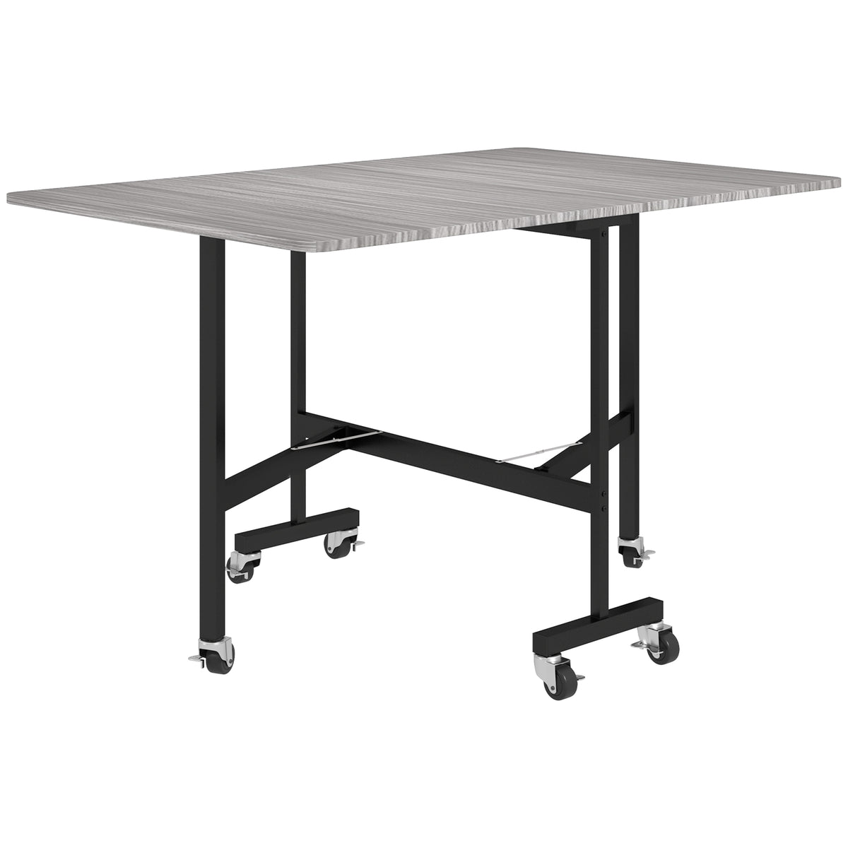 Table à Manger Pliante sur Roulettes pour 4-6 Personnes 120 cm, Roues avec Freins, 2 Abattants, Style Industriel, Gris