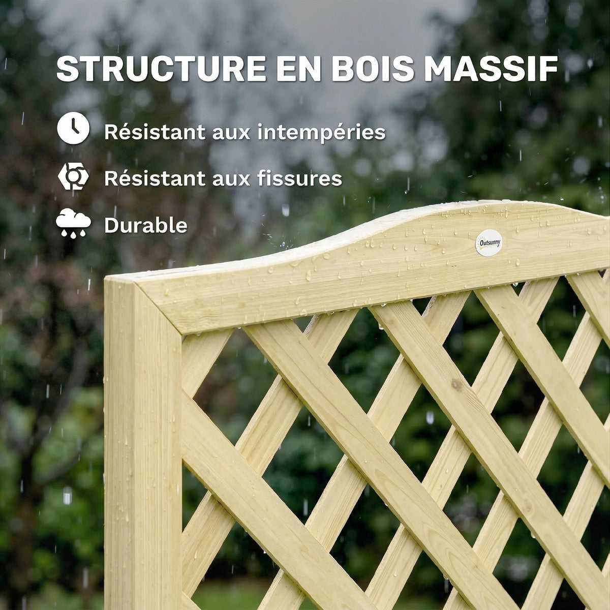 Jardinière avec Treillis Carré Potager Bois Pliable Double Bac à Fleurs pour Plantes Grimpantes 73 x 70 x 170 cm Naturel