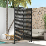 Panneau brise vue décoratif paravent extérieur à motif géométrique ajouré en métal - 122 x 45 x 198 cm, noir