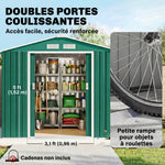 Abri de Jardin 2,42 m² - Remise pour Outils avec kit de fondation - cabanon Porte verrouillable - dim. 213L x 130l x 185H cm - tôle d'acier Vert