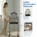 Cage à oiseaux design maison mangeoires perchoirs 3 portes plateau excrément amovible + poignée transport noir