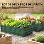 Lot de 2 Carrés Potagers de Jardin Rectangulaires, Tôle d'Acier Ondulée, 120 x 60 x 30,5 cm, Vert Foncé