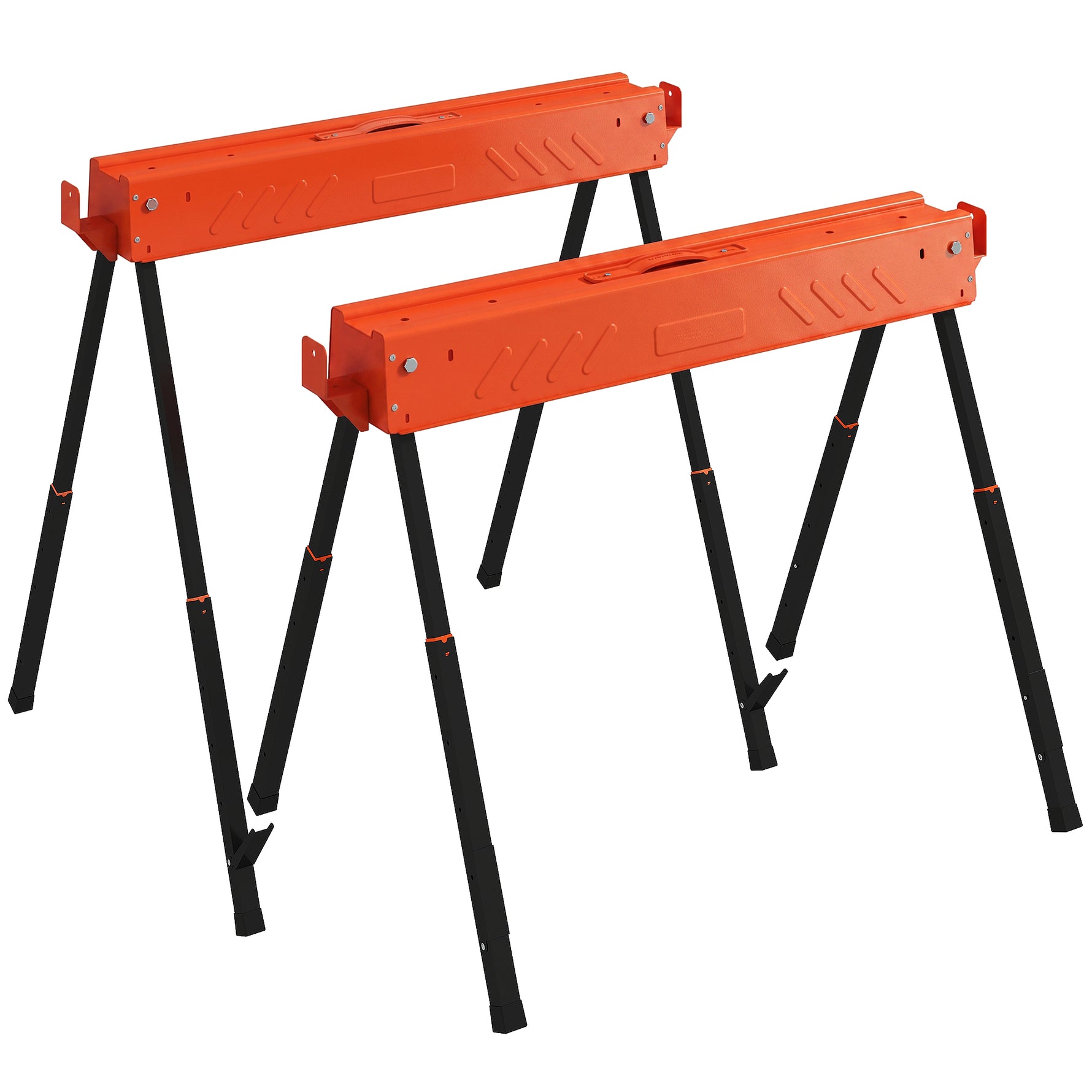 Lot de 2 Tréteaux Pliables en Métal, Charge Max. 500 kg, Tréteaux Portables, Hauteur Réglable 71-85,5cm, Orange