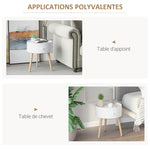 Table basse - table de chevet - table de nuit ronde - design scandinave table d'appoint bout de canapé avec tiroir pieds effilés inclinés bois massif chêne clair blanc