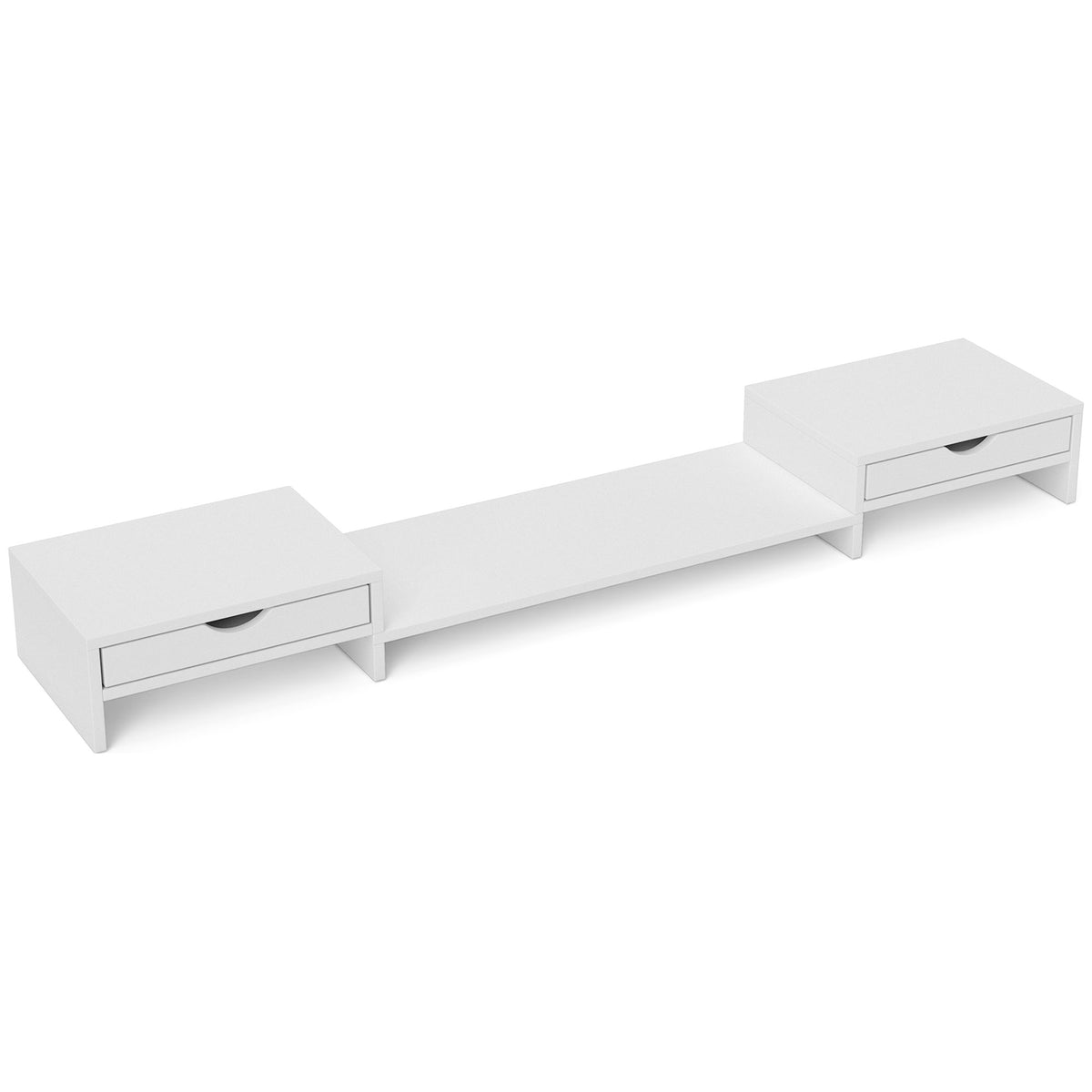 Rehausseur écran PC bureau support d'écran d'ordinateur de 60-116 cm avec 2 tiroirs, longueur et angle réglables