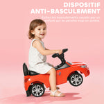 Cavalcabile per bambini, veicolo a spinta con vano portaoggetti, clacson, fari e musica, 63,5 x 28 x 36 cm, rosso