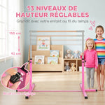 Barre Fixe de Gymnastique pour Enfant, Hauteur Réglable sur 13 Niveaux de 92-150 cm, en Acier et Bois de Hêtre, Barre de Gym d'Entraînement à Domicile, Antidérapant, Facile à Assembler, Rose