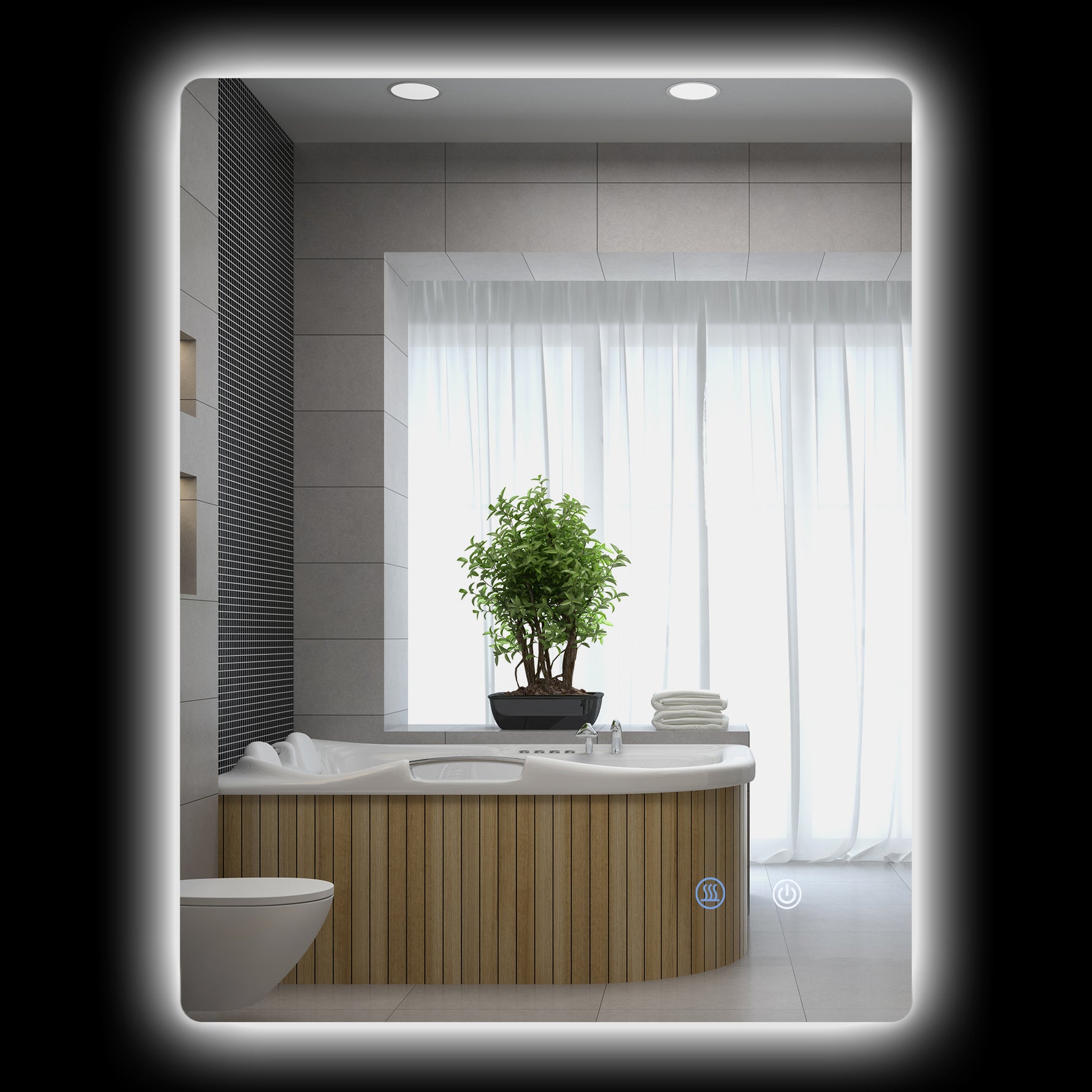 Miroir rectangulaire mural lumineux LED de salle de bain 80 x 60 cm luminosité réglable blanc transparent