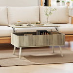 Table basse relevable, table de salon avec 2 compartiments cachés et pieds en pin, 91 x 56 x 43 cm, chêne