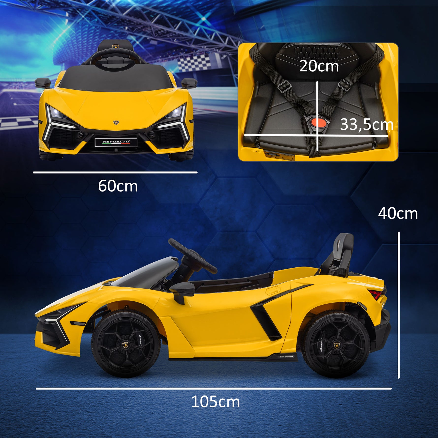 Voiture électrique 12V sous licence Lamborghini Revue véhicule électrique télécommande vitesse 3-5 km/h 3-5 ans jaune