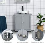 Meuble salle de bain sous lavabo - meuble sous-vasque - placard 2 portes avec étagère 60L x 30l x 60H cm - en bois Gris