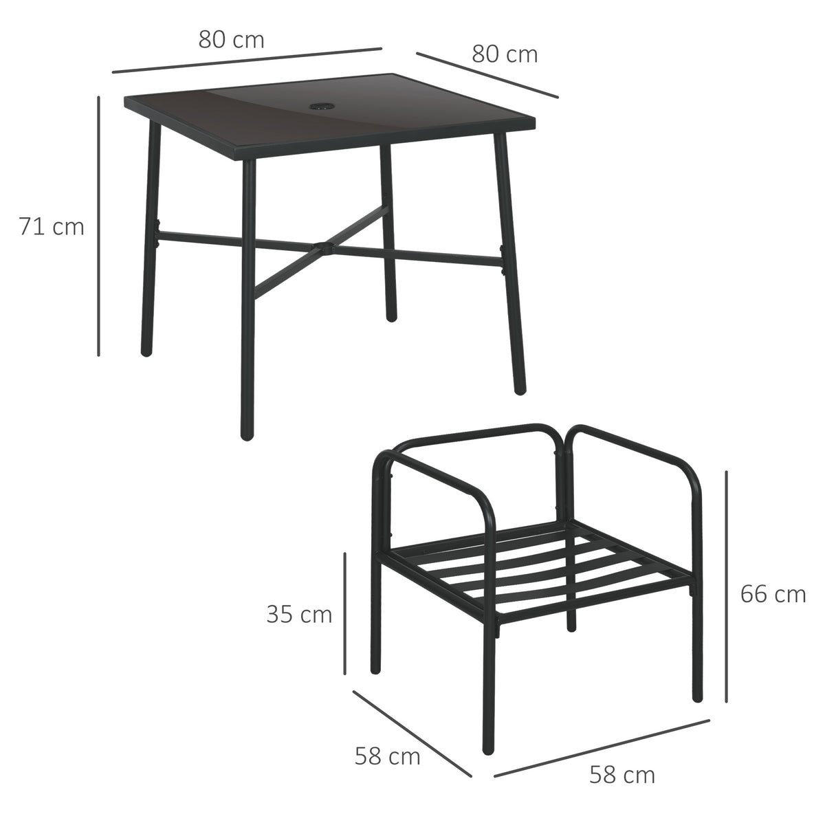 Salon de jardin ensemble table et chaises 5 pièces 1 table à manger carrée et 4 chaises 4 coussins