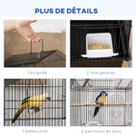 Cage à oiseaux design maison mangeoires perchoirs 3 portes plateau excrément amovible + poignée transport noir