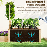Jardinière avec treillis à 2 bacs avec fond ouvert, pour balcon terrasse patio, 222 x 63 x 132 cm, effet bois naturel