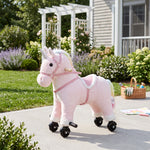 Reitpferd für Kinder, Plüsch-Pferd auf Rollen mit Soundeffekten, für 1 bis 3 Jahre, max. Tragkraft 40 kg, Rosa