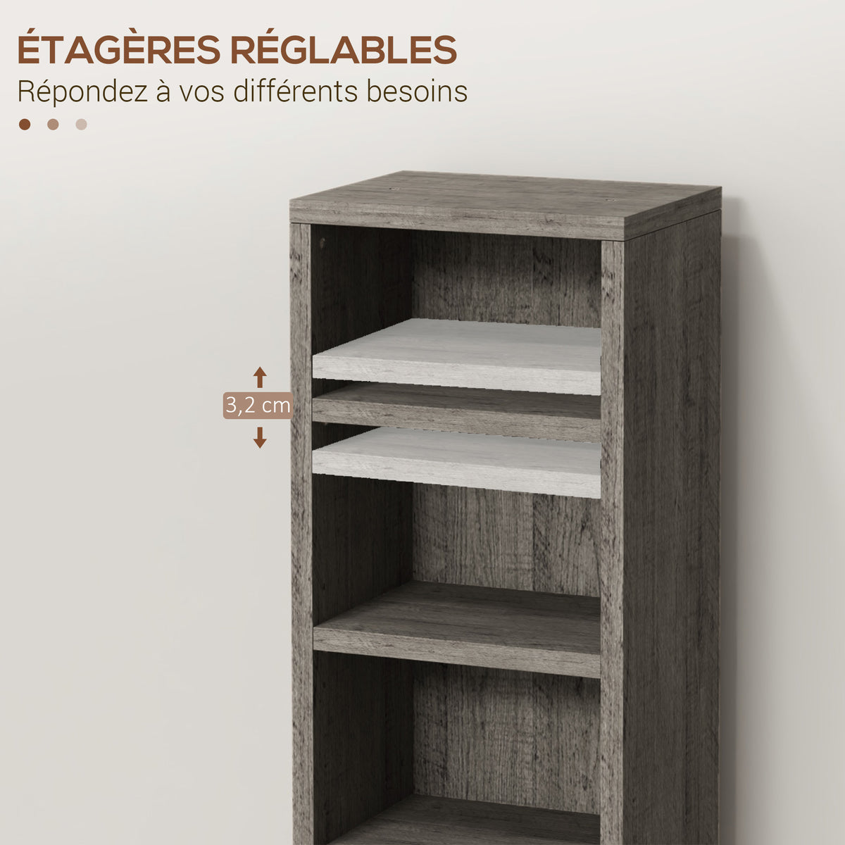Lot de 2 étagères colonnes armoire de rangement CD-DVD 12 compartiments 21 x 22,5 x 88,5 cm capacité 204 CD gris foncé