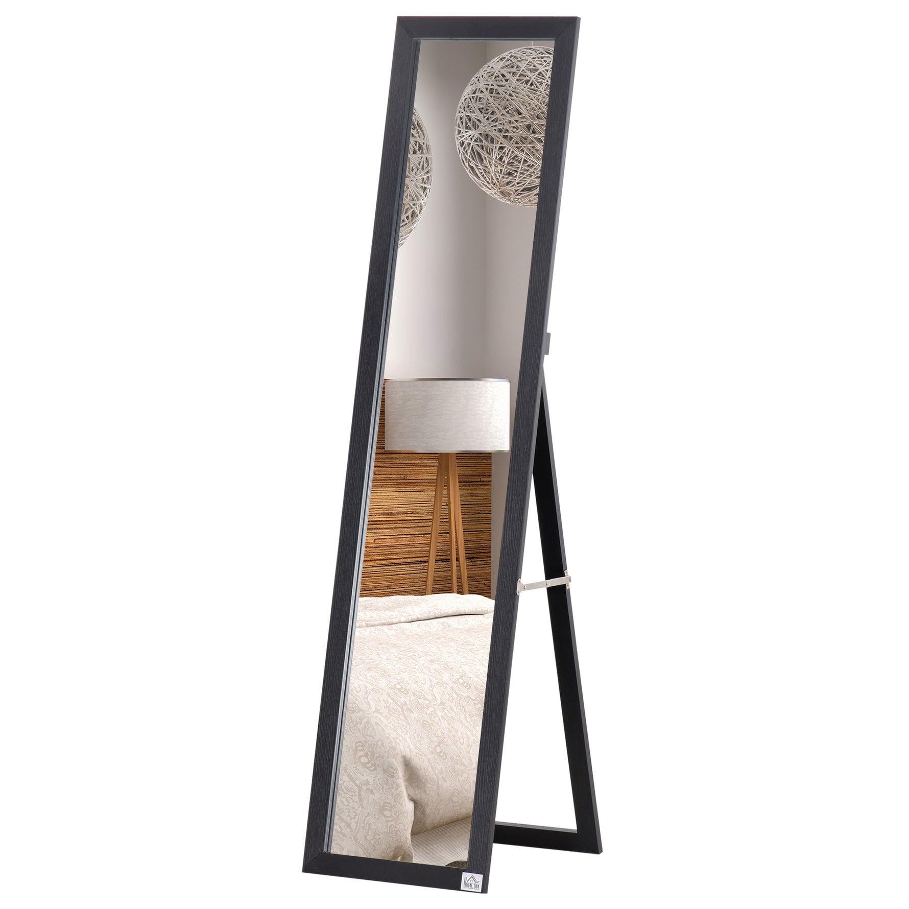 Miroir sur Pied et Mural Rectangulaire, Miroir de Sol Pleine Longueur pour Dressing, Chambre, Salon, 37 x 37 x 154 cm, Noir