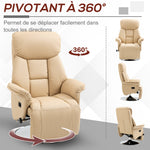 Fauteuil inclinable pivotant repose-pied réglable accoudoirs piètement acier chromé revêtement synthétique PU beige