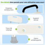 Chaise de Douche siège de Douche Ergonomique Hauteur réglable Pieds antidérapants Dossier accoudoirs Amovibles Charge Max. 136 Kg alu HDPE Blanc