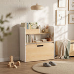 Bureau et Chaise pour Enfant 5 en 1 avec Bibliothèque et Banc Coffre à Roulettes, pour 3 à 8 Ans, Blanc