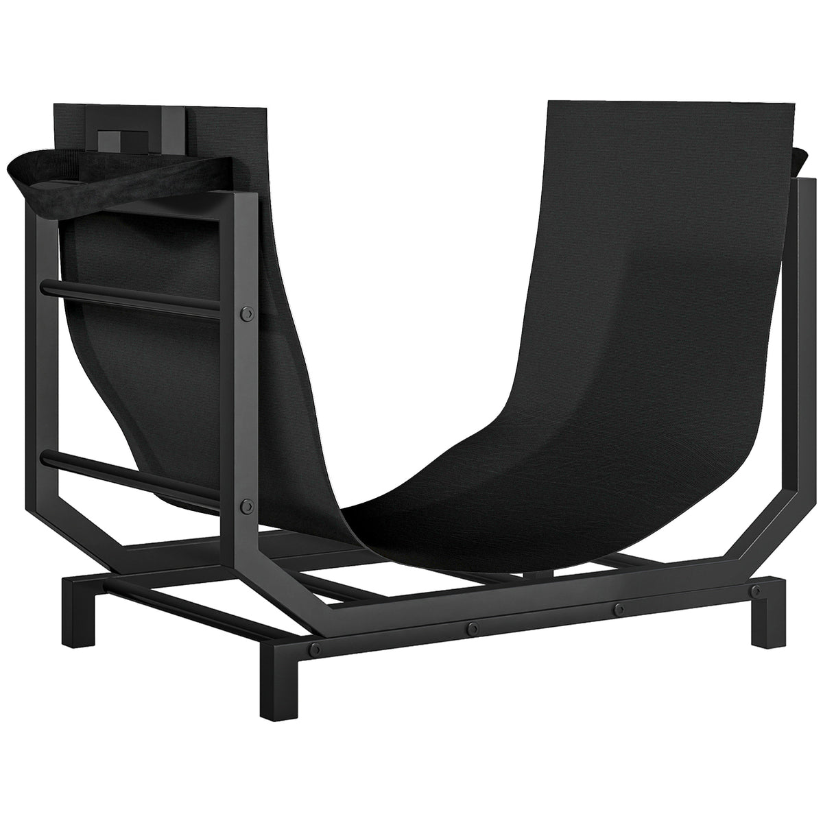 Range-bûches porte buche avec sac de transport et poignées pour intérieure, en métal robuste, 53 x 33 x 43 cm, noir