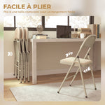 Lot de 4 chaises pliantes et portables intérieur avec assises et dossiers rembourrés en velours, cadre en acier, beige