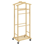 Portant à vêtements sur roulettes, porte-manteaux en bambou, double cintre intégré, 47 x 33,7 x 105,5 cm, bois naturel