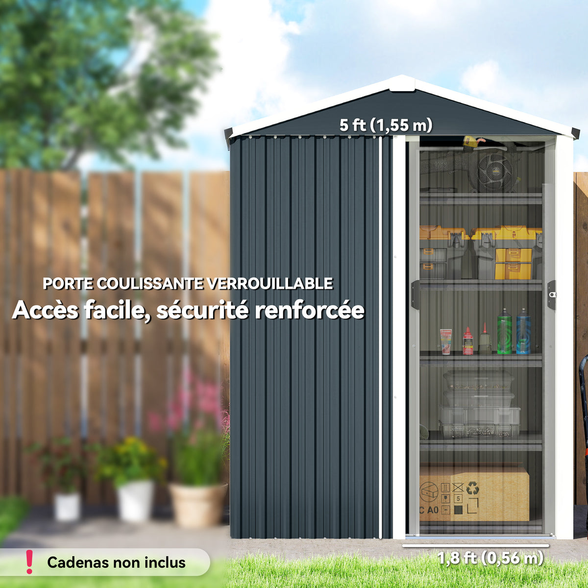 Abri de jardin en métal 1,2 m², cabane jardin extérieure, porte coulissante verrouillable et gants, 136x87x176cm, gris