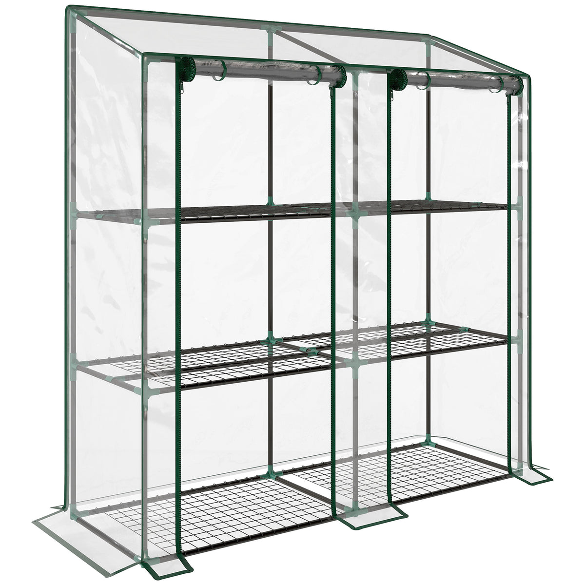 Mini serre de jardin 3 niveaux avec bâche en plastique, 2 portes enroulables, 6 étagères, dim. 143L x 46l x 141/151H cm