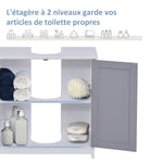 Meuble salle de bain sous lavabo - meuble sous-vasque - placard 2 portes avec étagère - dim. 60L x 30l x 60H cm - en bois gris blanc