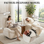 Fauteuil inclinable en chenille, fauteuil de relaxation pivotant à 360°, assise large, poches latérales, crème