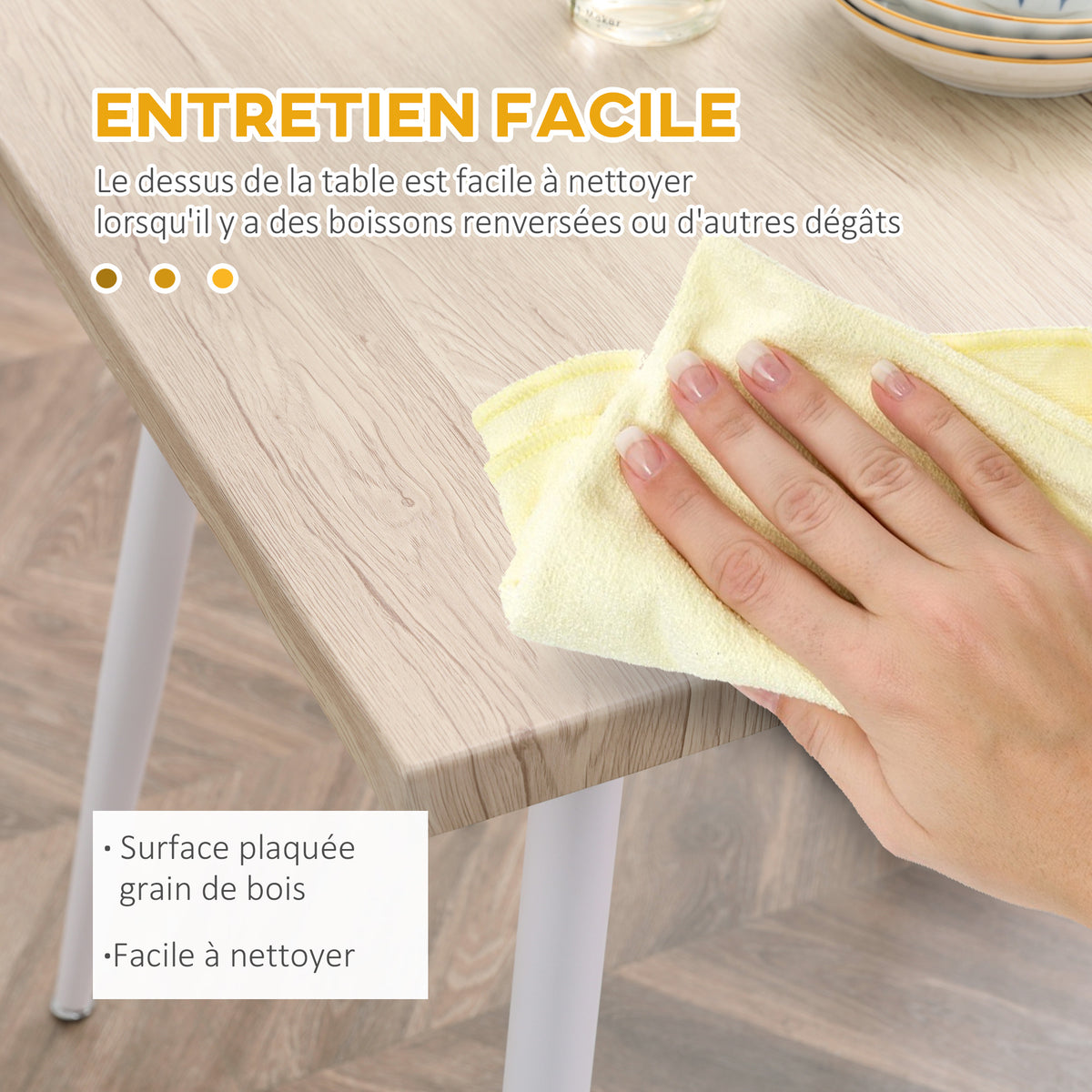 Ensemble table à manger carrée 3 pièces avec 2 chaises cuisine salle à manger plateau MDF châssis métal blanc