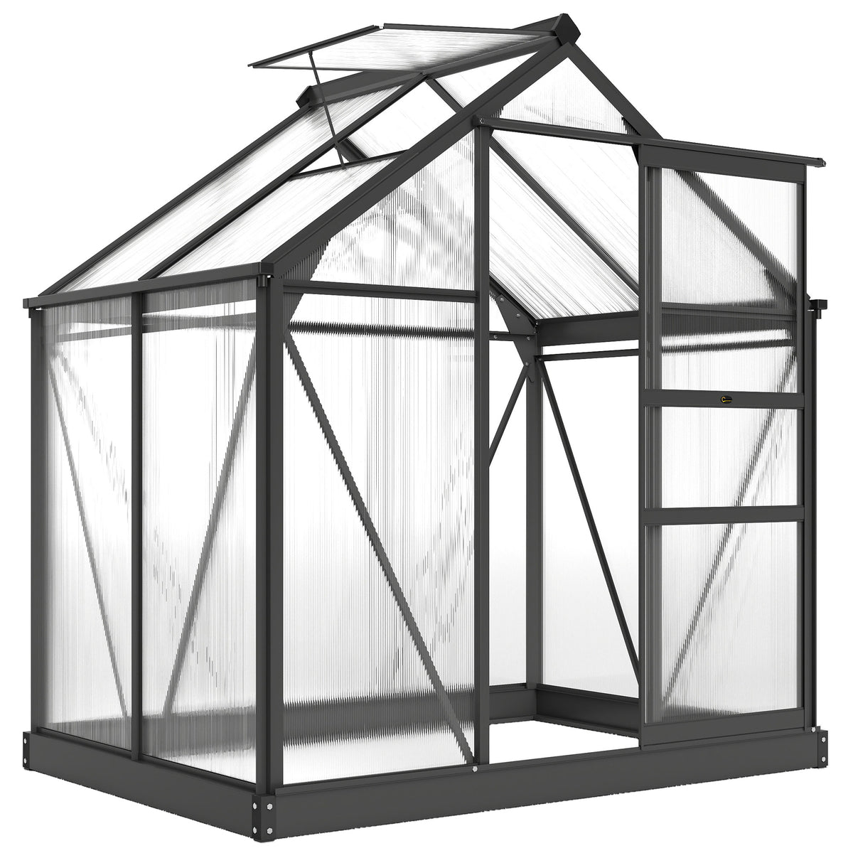 Serre de jardin polycarbonate 190 x 132 x 201 cm résistant aux UV 30+ fondation renforcé gouttière gris