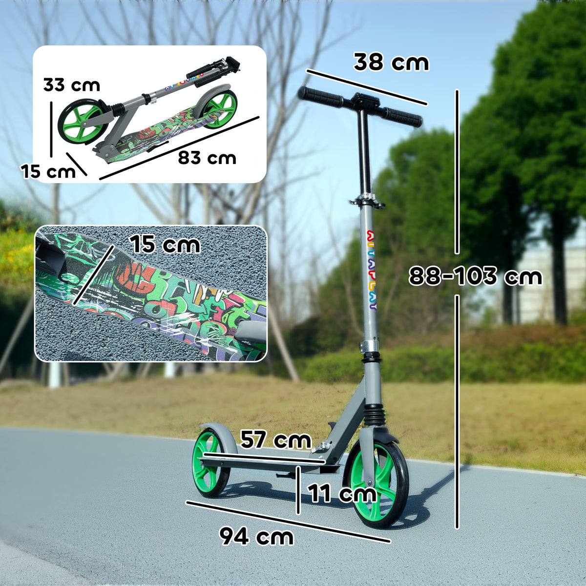 Trottinette enfants 6 à 12 ans, trottinette pliable à 2 roues, hauteur réglage, pour filles et garçons, scooter vert