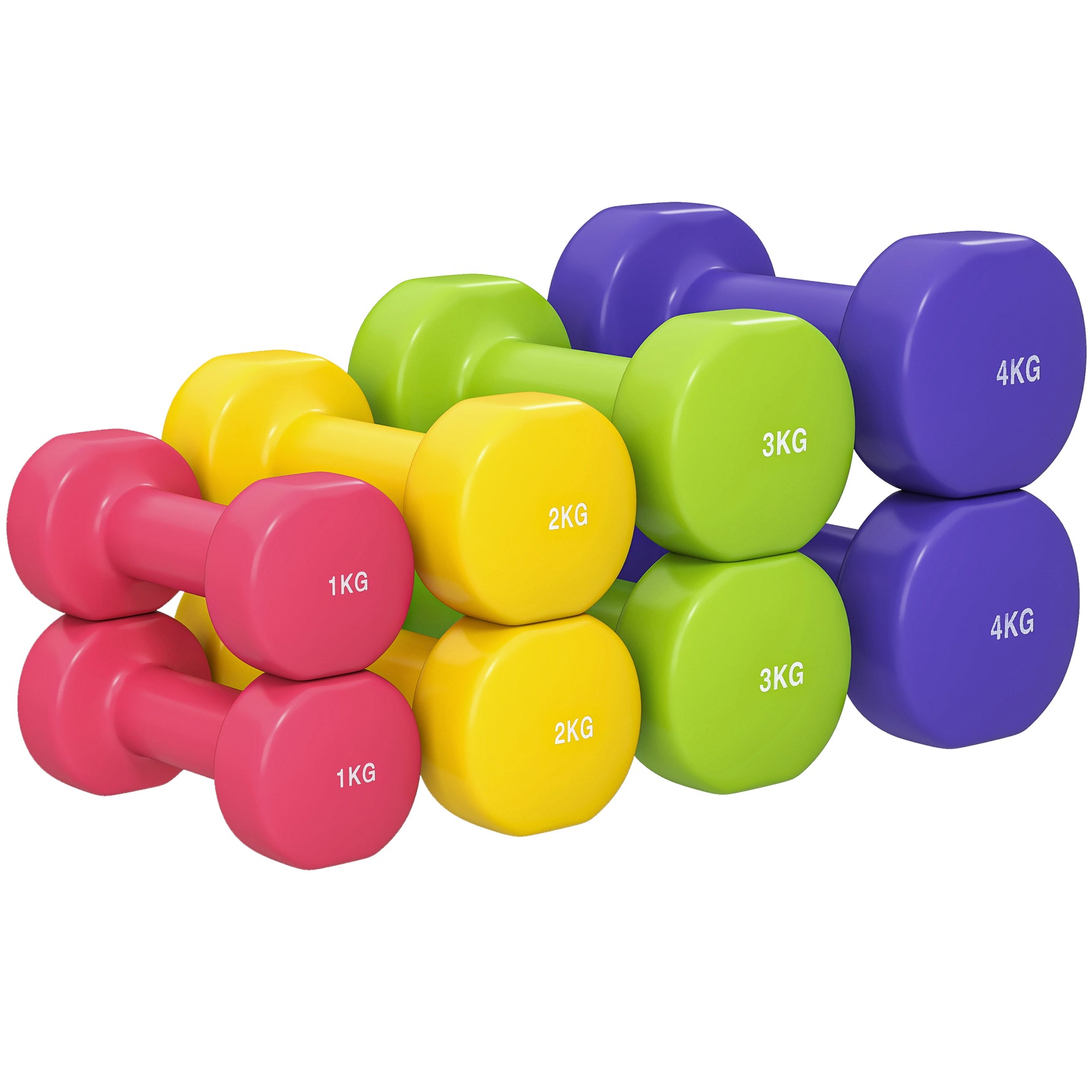 Ensemble d'haltères hexagonaux total 20 kg lot de 8 haltères courts de gym avec revêtement en polyuréthane multicolore