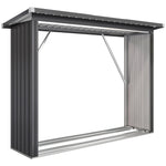 Abri-bûches couvert support pour bois de chauffage plancher surélevé toit incliné, acier galvanisé 213x66,5x150cm gris