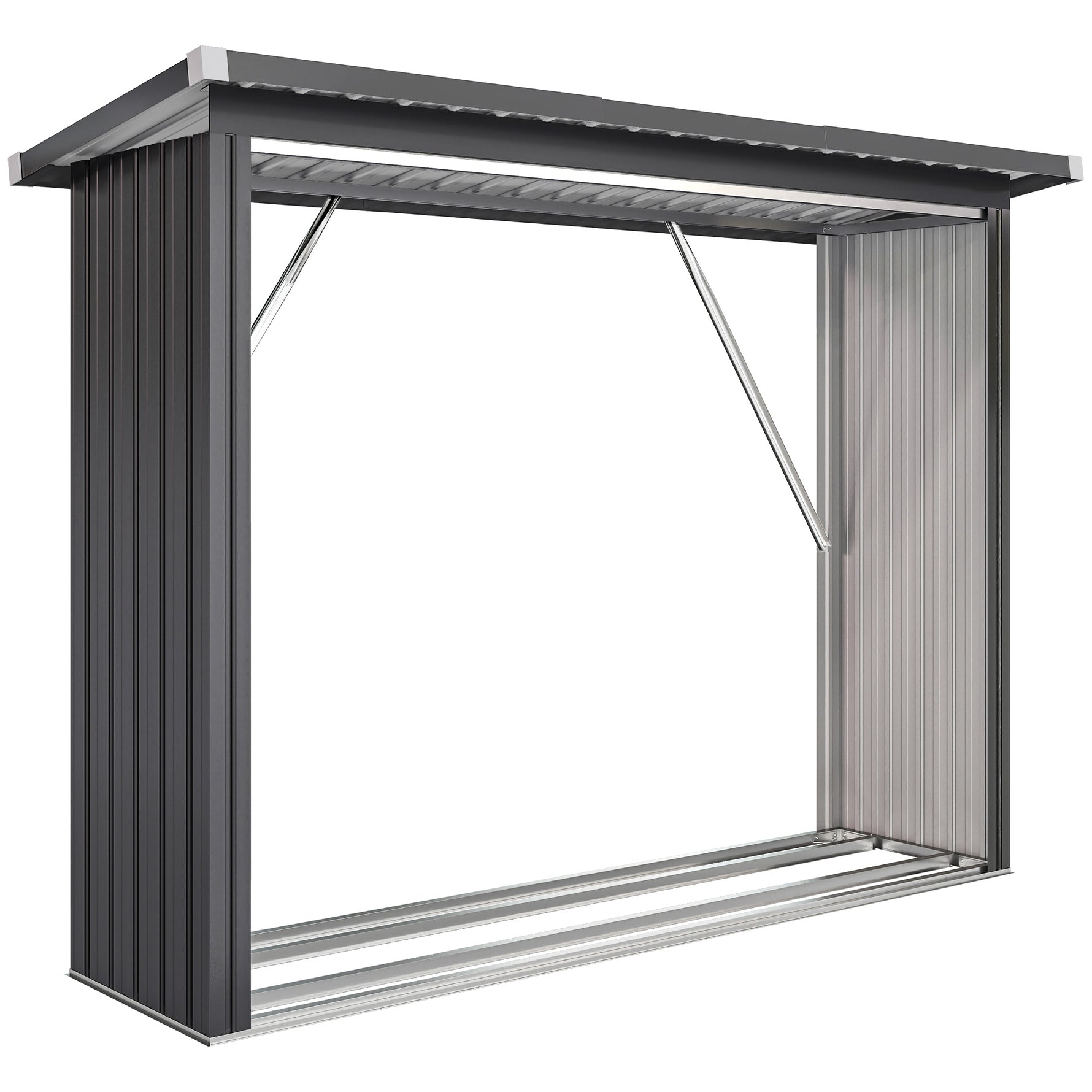 Abri-bûches couvert support pour bois de chauffage plancher surélevé toit incliné, acier galvanisé 213x66,5x150cm gris