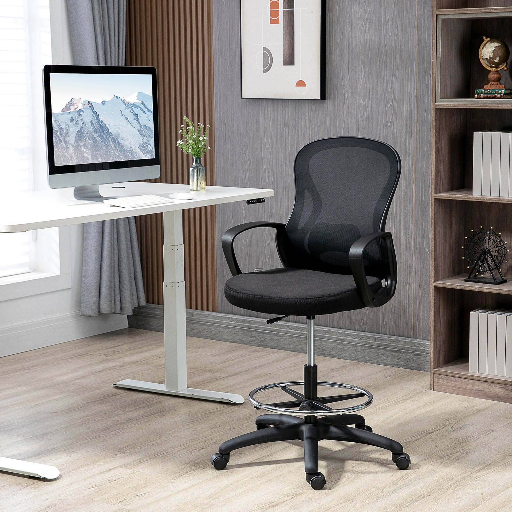 Lot de 2 fauteuils de bureau chaise de bureau assise haute réglable pivotant 360° maille respirante noir