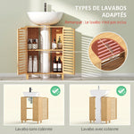 Meuble sous Lavabo en Bambou, Meuble de Salle de Bain avec 2 Portes Persiennes, Étagère Réglable, Bois Naturel
