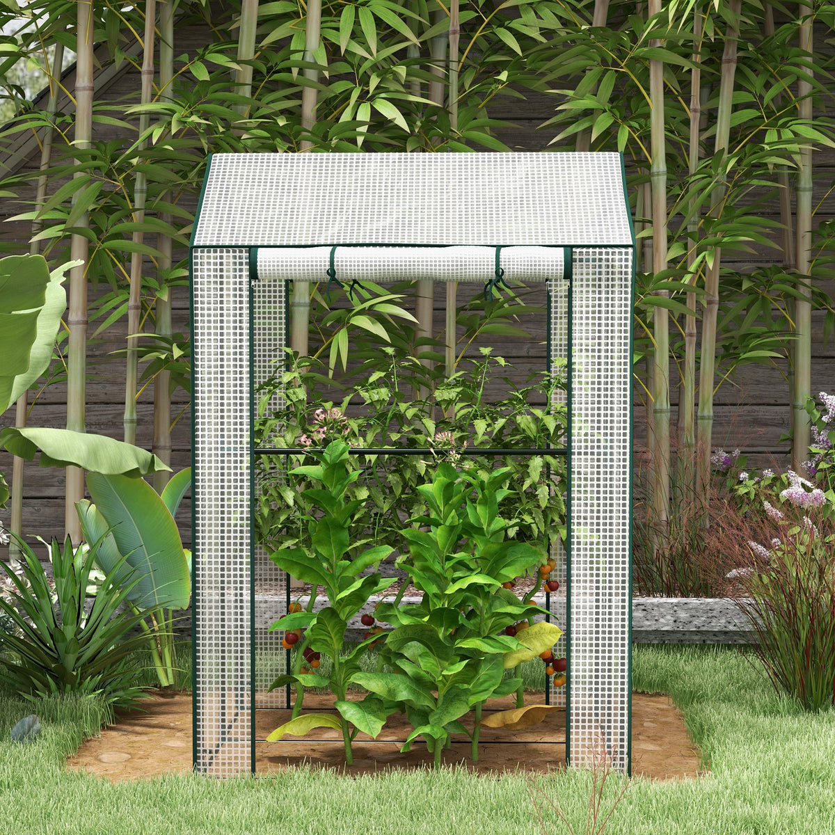 Serre de jardin avec 2 espaces et 2 portes enroulables - 0,8 m² Serre à tomates dim. 1L x 0,8l x 1,5H m, Acier et PE