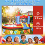 Château gonflable avec souffleur, aire de jeux gonflable avec toboggans, trampoline, piscine à balles, multicolore