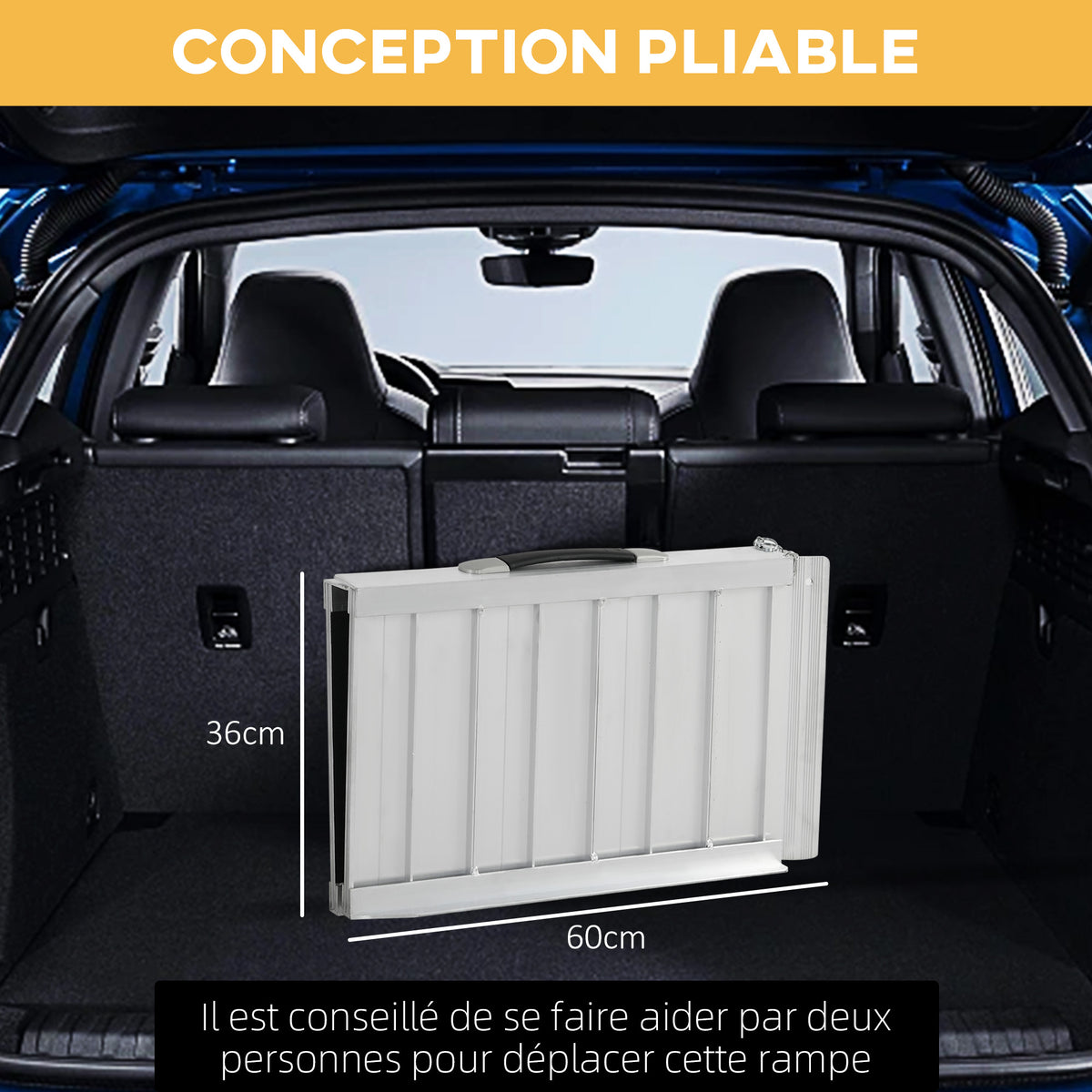 Rampe de Fauteuil Roulant Rampe de Chargement Rampe d'accès antidérapante Pliable avec Bordures de sécurité alu. Noir