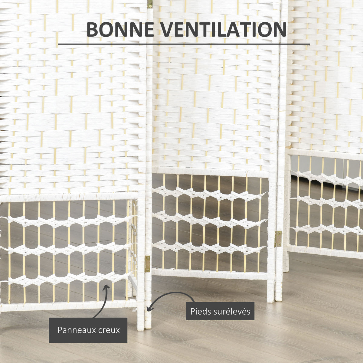 Paravent en bois 242 x 170 cm séparateur de pièce pliable 6 panneaux cloison de séparation chambre à coucher maison intérieur blanc